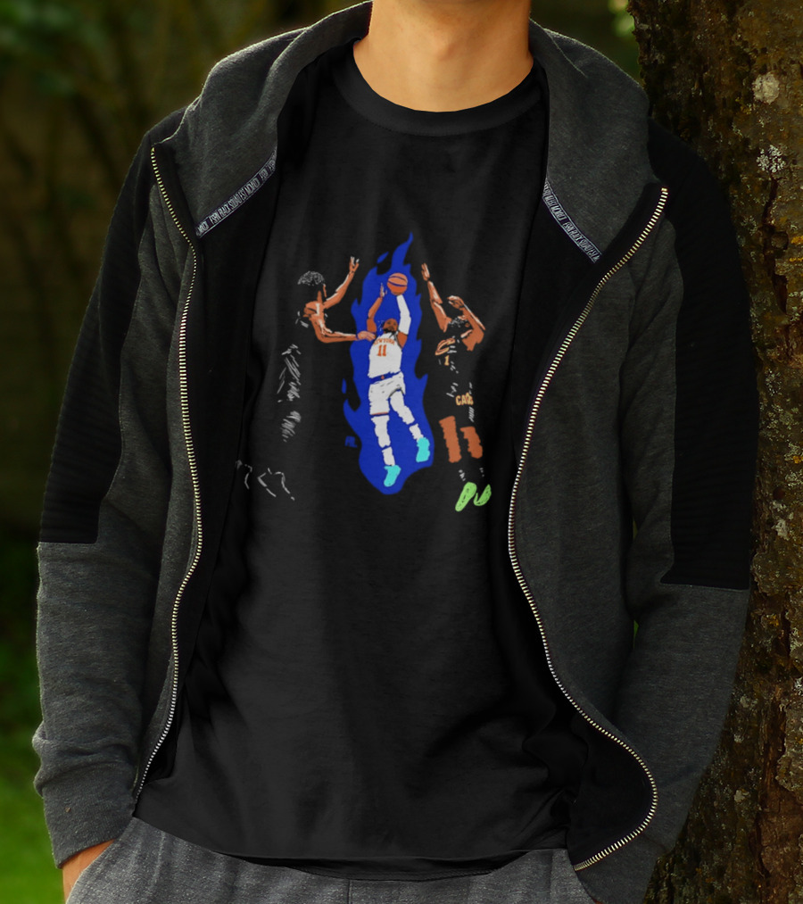 New York 11 Basketball Player Blue Flames Action Scene T-Shirt
