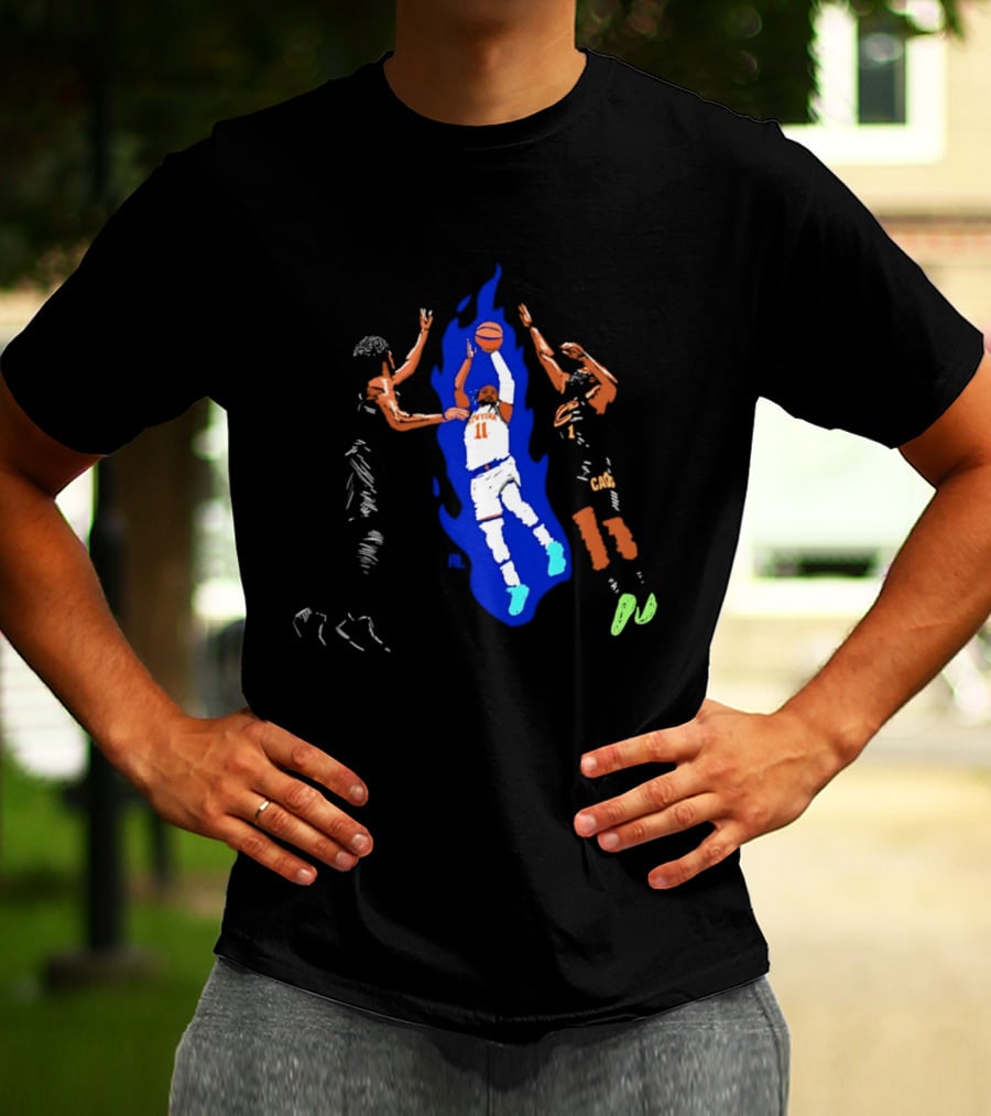 New York 11 Basketball Player Blue Flames Action Scene T-Shirt