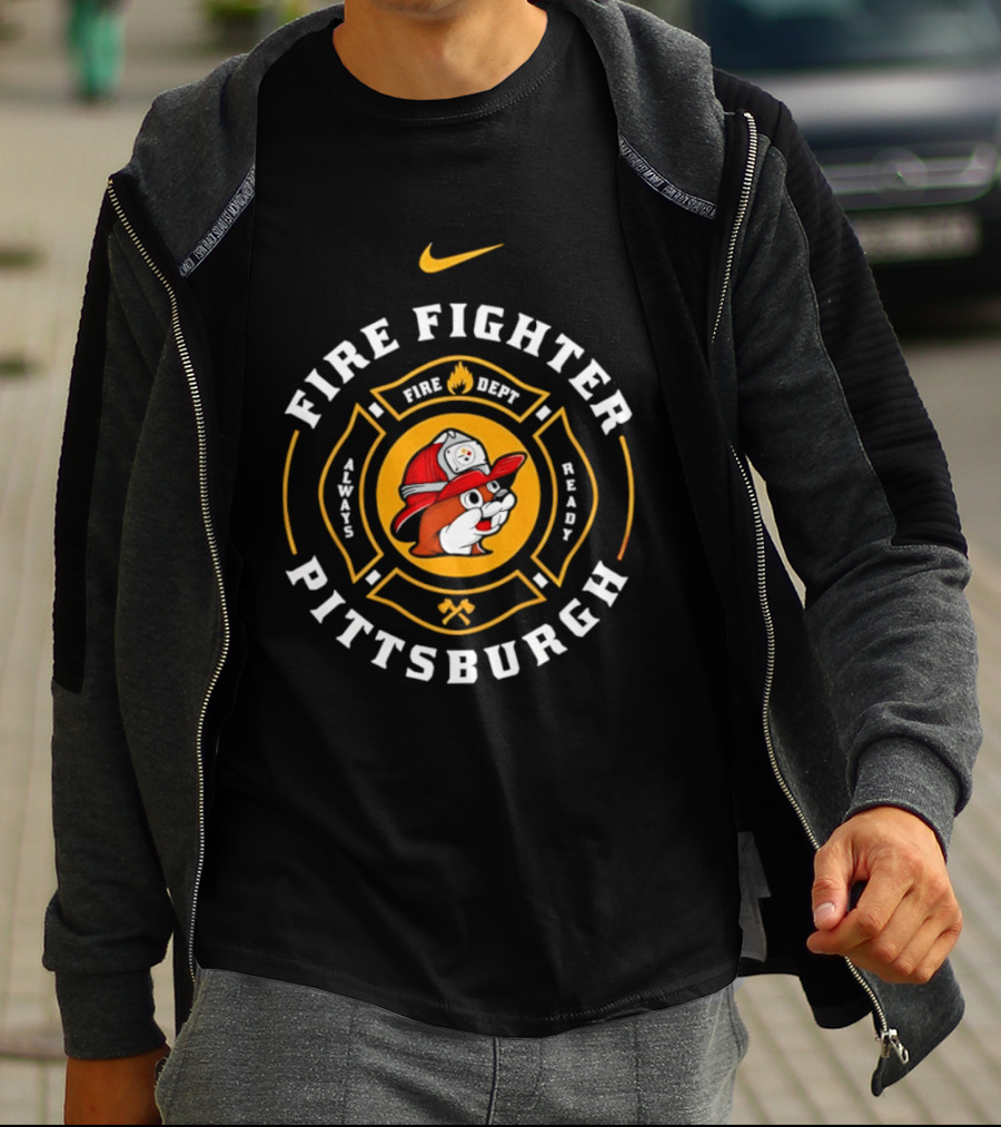 Pittsburgh Firefighter Maltese Cross Buc Ee's Nike Steelers T-Shirt