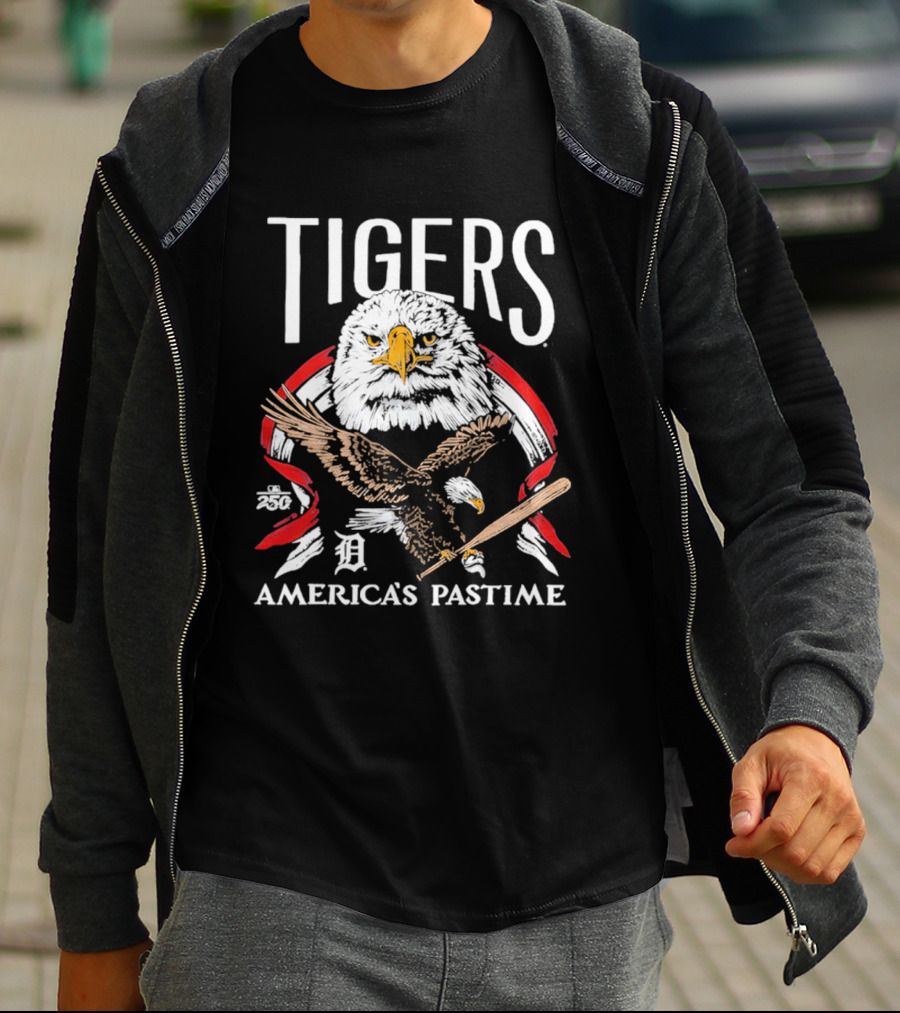 Tigers Eagle America's Pastime Bald Eagle Baseball Bat Iconic 250th Anniversary T-Shirt
