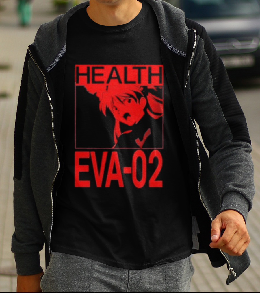 Health Eva 02 Anime Character Red Sketch T-Shirt