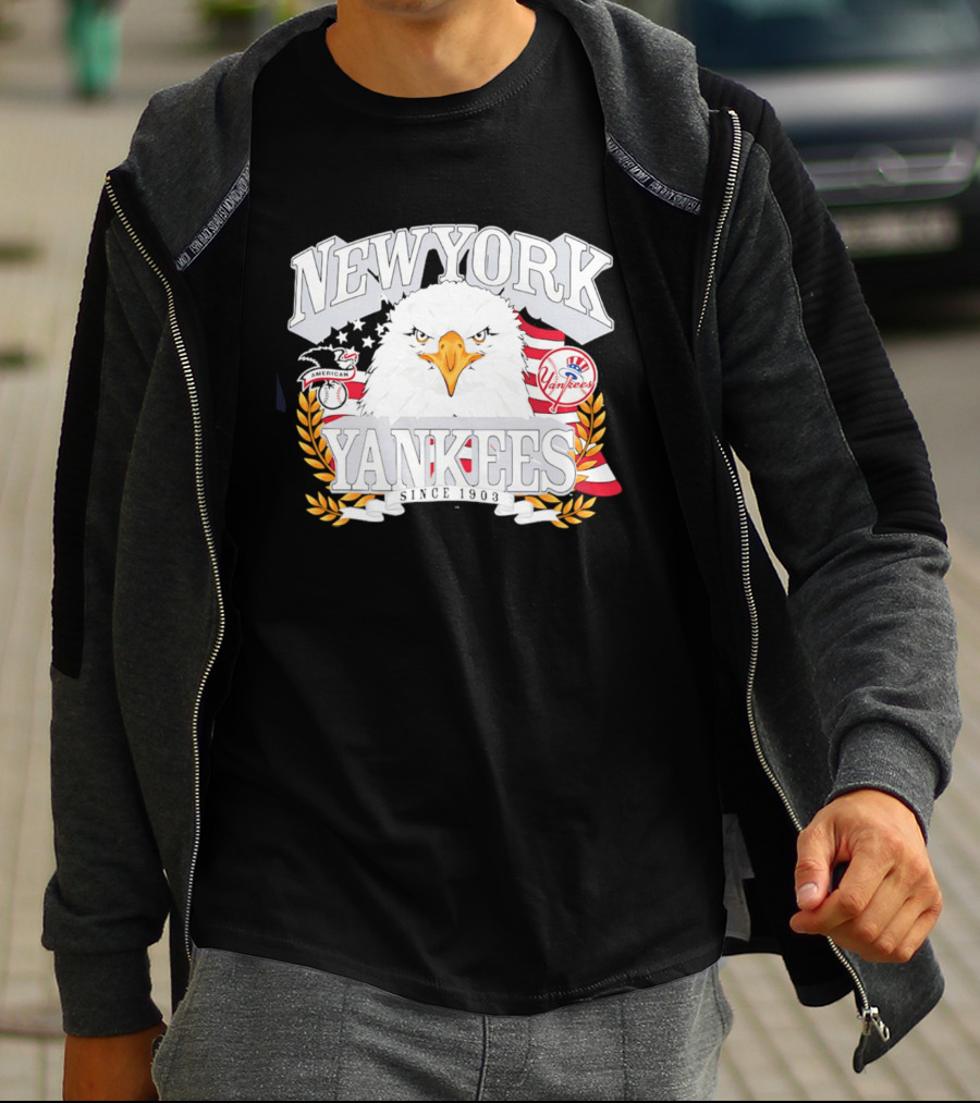 New York Yankees Americana Eagle Celebrating USA Flag With Baseball T-Shirt