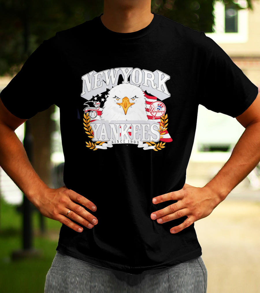 New York Yankees Americana Eagle Celebrating USA Flag With Baseball T-Shirt