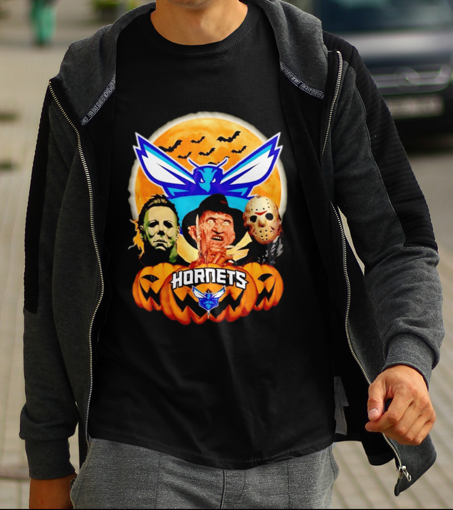 Halloween Horror Characters Freddy Jason Michael Myers Charlotte Hornets T-Shirt