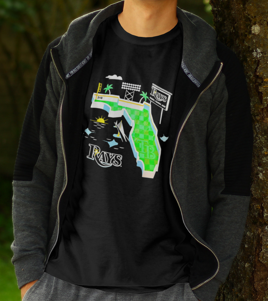 Tampa Bay Rays Florida Map TB Stadium Palms And Sunshine T-Shirt