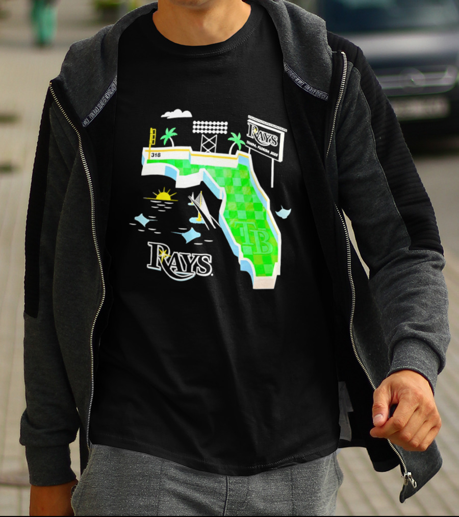 Tampa Bay Rays Florida Map TB Stadium Palms And Sunshine T-Shirt