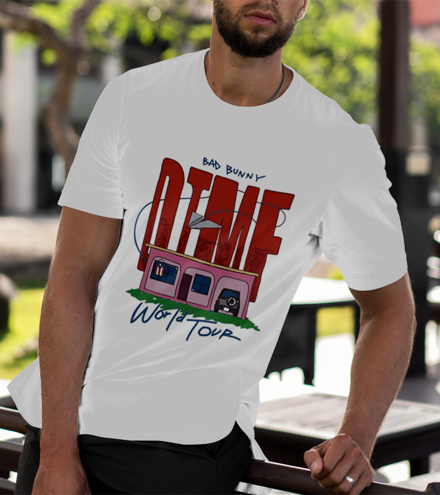 Bad Bunny Dtmf World Tour 2026 Paper Airplane Pink House Jeep T-Shirt