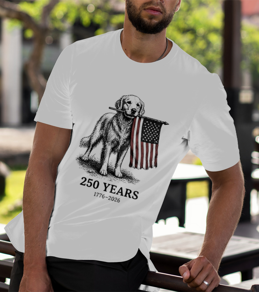 Golden Retriever American Flag 250 Years 1776 2026 T-Shirt