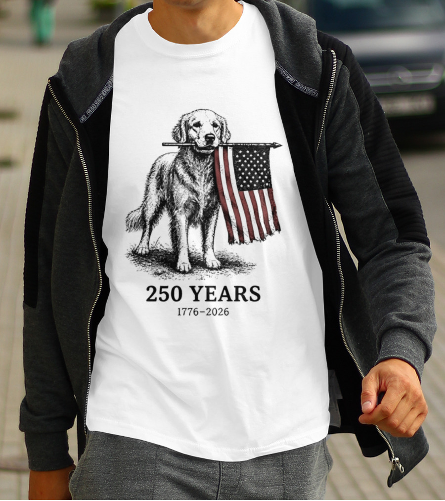 Golden Retriever American Flag 250 Years 1776 2026 T-Shirt