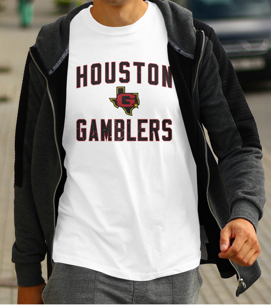 Houston Gamblers Jim Kelly Ricky Sanders USFL Texas Astrodome Team Gear T-Shirt
