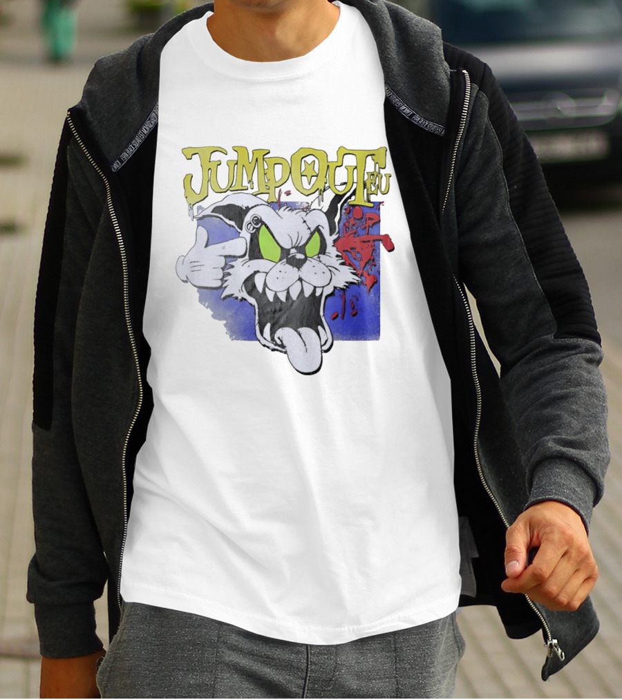 Jumpouteu Pop Culture Cat Creature Teeth Tongue Glove Eyes T-Shirt