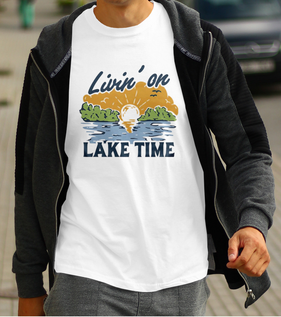 Livin On Lake Time Sunset With Trees And Birds T-Shirt