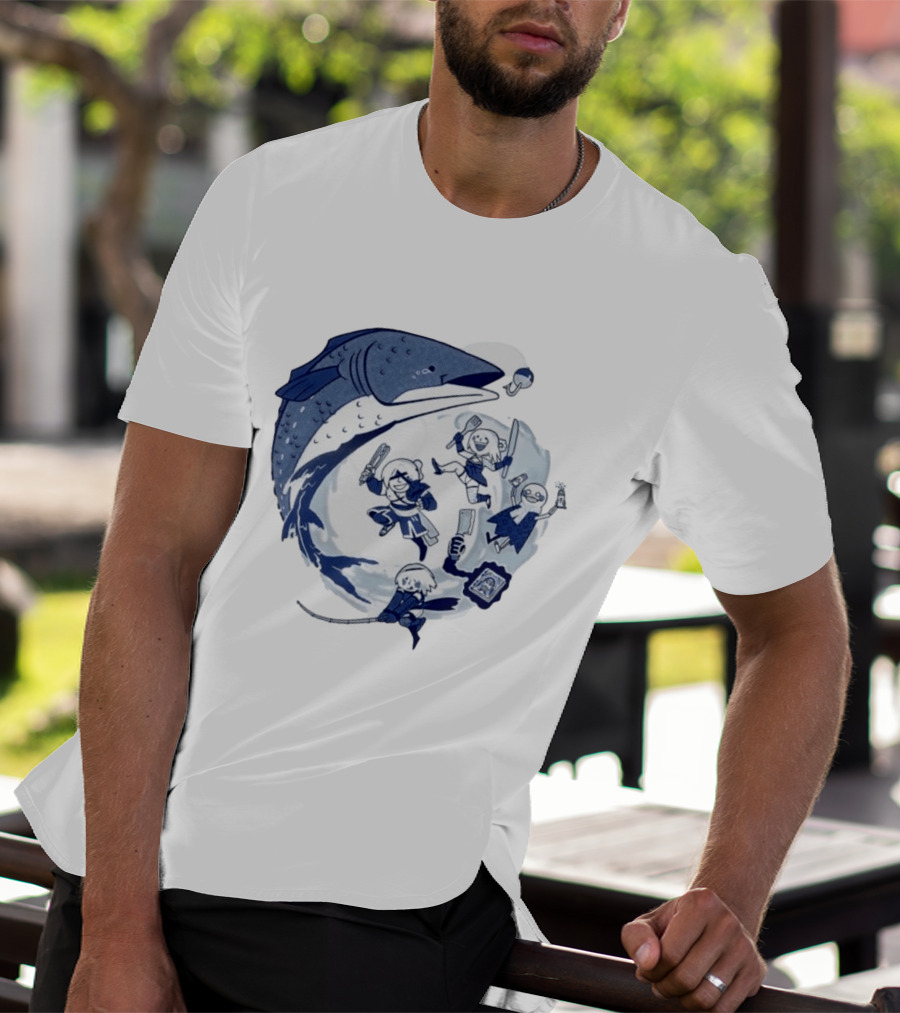 NieR Automata 2B Fishing Cooking Game Characters Wave T-Shirt