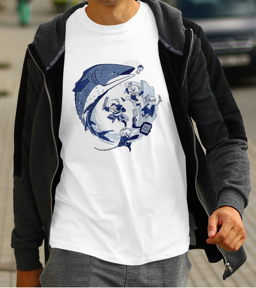 NieR Automata 2B Fishing Cooking Game Characters Wave T-Shirt