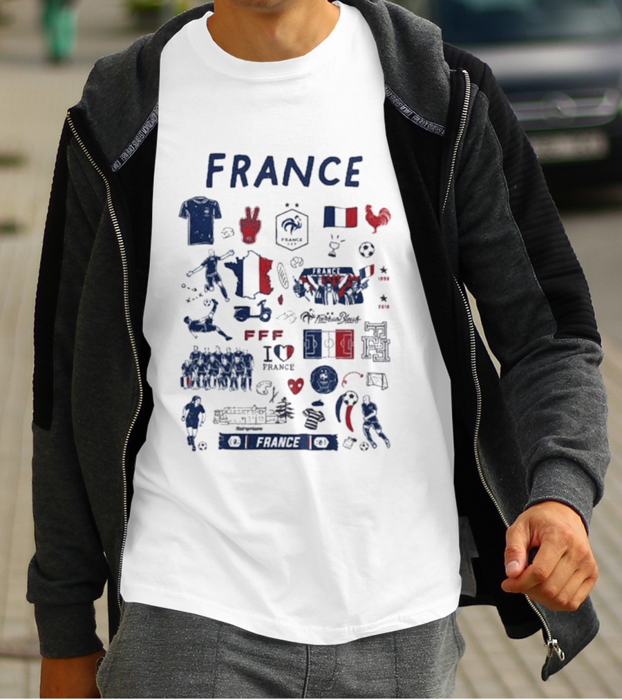 France National Team Vive La Fete Women's Impressions I Heart France Football Rooster Peace V Marque Repere Block Letters FFF T-Shirt
