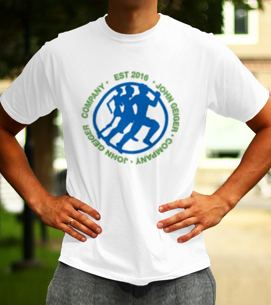 John Geiger Company Est 2016 Blue Running Figures T-Shirt