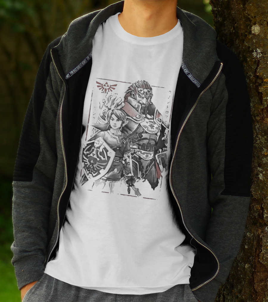 Legend Of Zelda Link Ganondorf Japanese Sumi Art Hyrule Crest T-Shirt