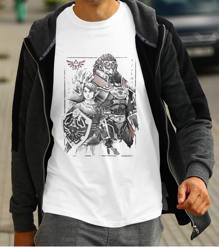 Legend Of Zelda Link Ganondorf Japanese Sumi Art Hyrule Crest T-Shirt