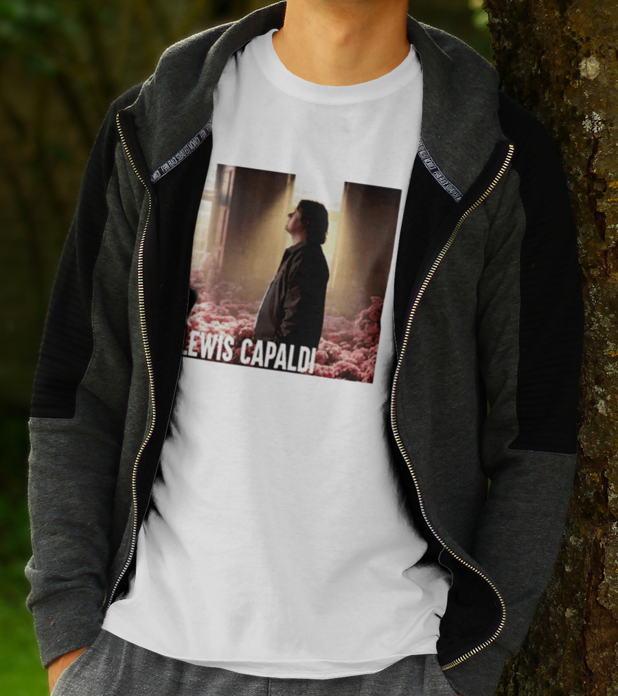 Lewis Capaldi Standing In Floral Scene With Sunlight In Concert Photo T-Shirt