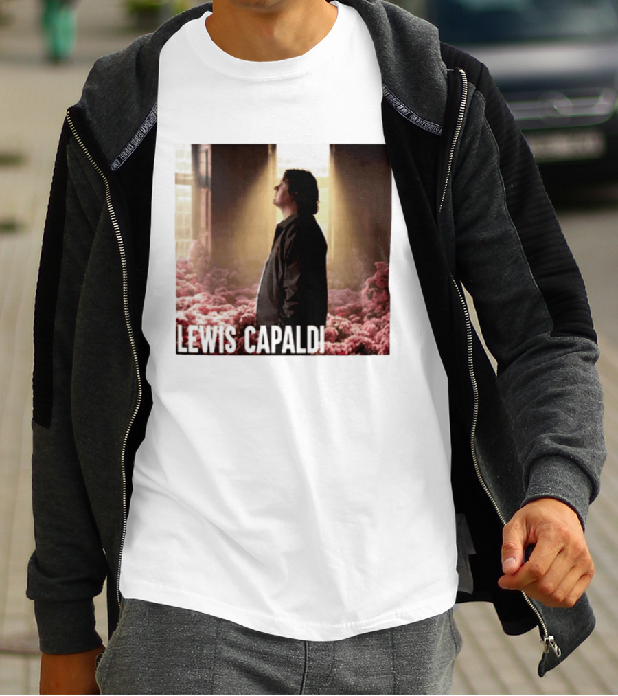 Lewis Capaldi Standing In Floral Scene With Sunlight In Concert Photo T-Shirt