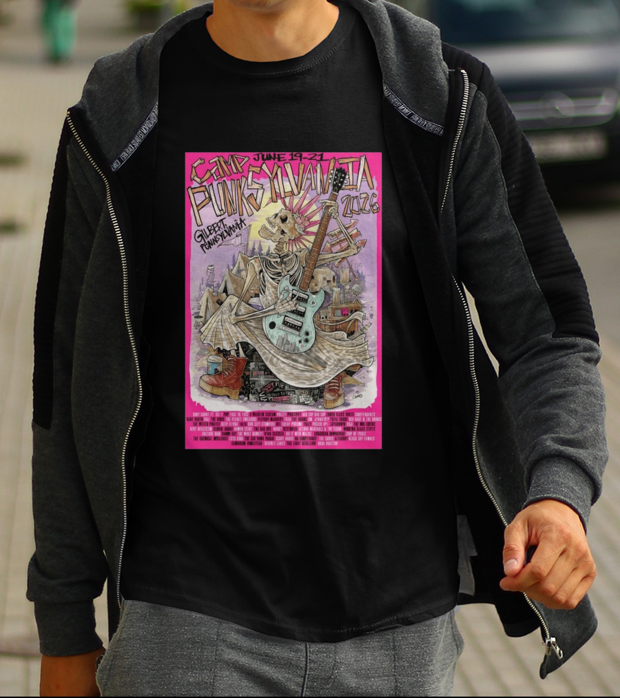 Camp Punksylvania Gilbert Pennsylvania June 19 21 2026 Skeleton Guitar T-Shirt