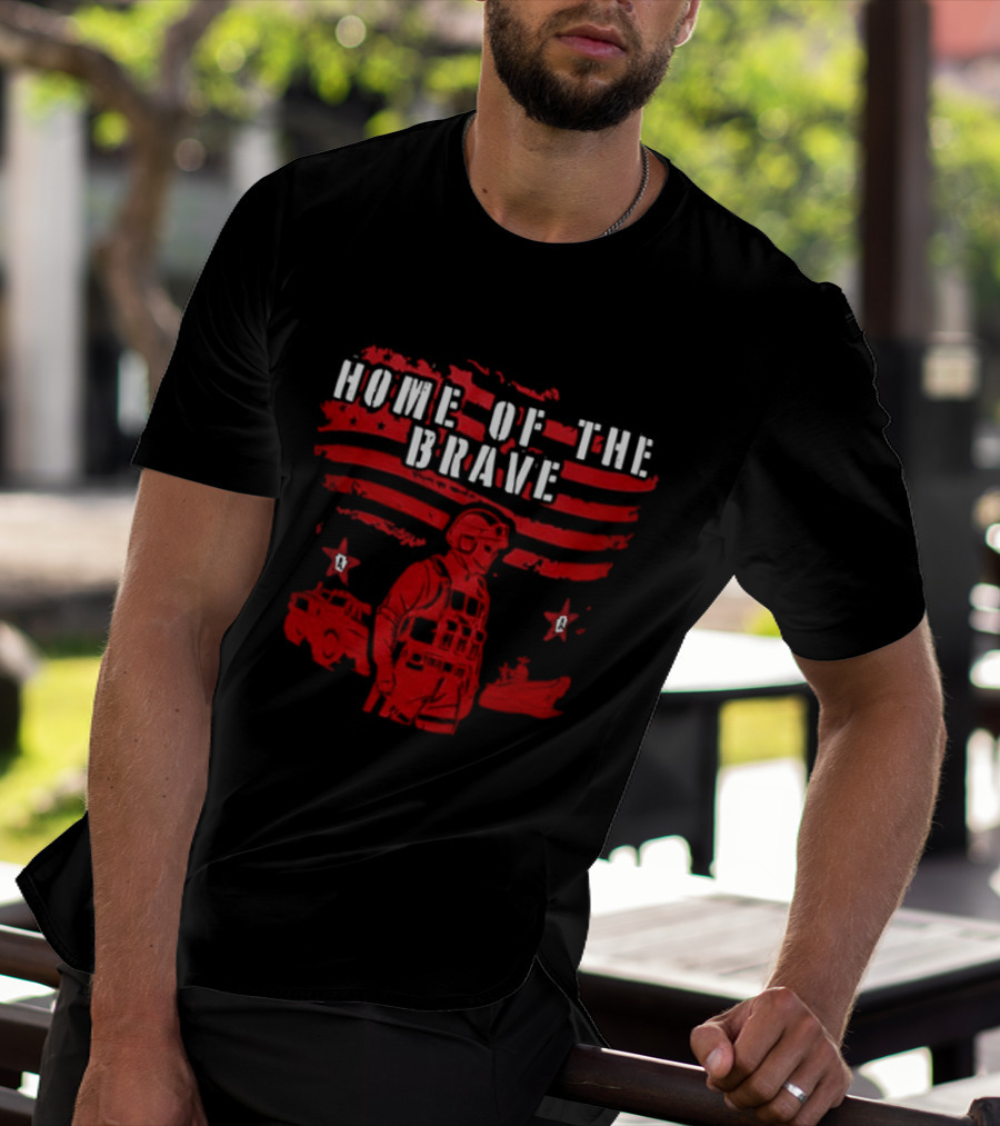 Home Of The Brave Soldier With Stars And Stripes T-Shirt