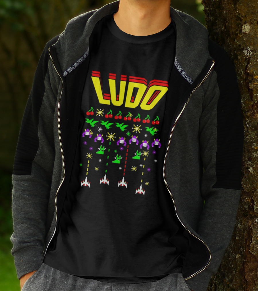 Ludo Arcade Halludoween 2026 Retro Gaming Cherries Spaceships T-Shirt