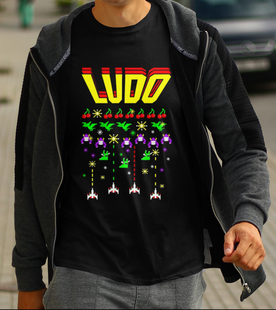 Ludo Arcade Halludoween 2026 Retro Gaming Cherries Spaceships T-Shirt