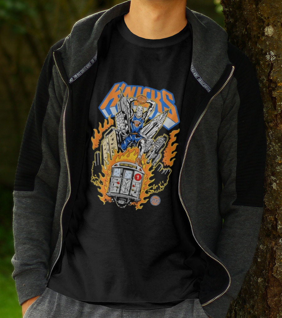 New York Knicks NBA Empire State Building Chrysler Building New York City Subway Basketball T-Shirt
