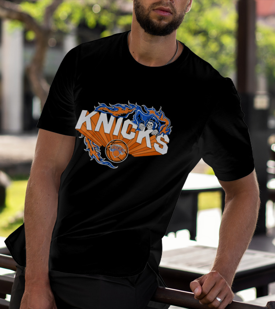 Knicks Basketball Team Flame Graphic New York Knicks NBA T-Shirt