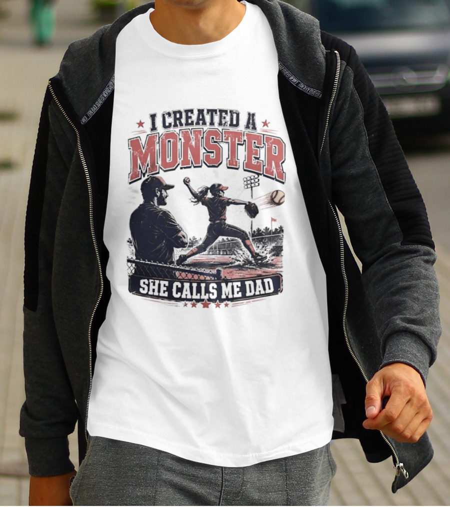 Fastpitch Softball She Calls Me Dad I Created A Monster T-Shirt