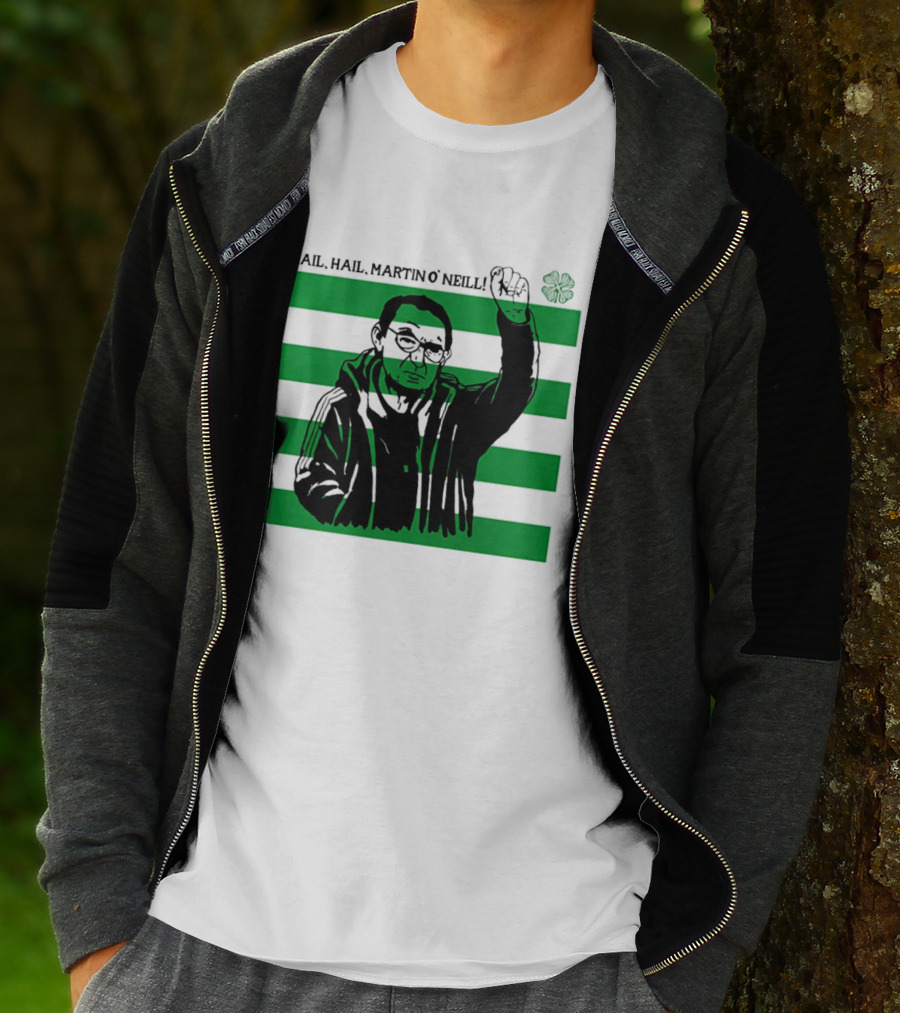 Hail Hail Martin O Neill Iconic Gesture Four Leaf Clover Stripes T-Shirt