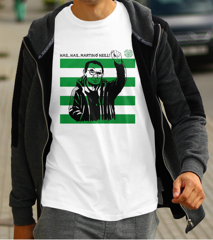 Hail Hail Martin O Neill Iconic Gesture Four Leaf Clover Stripes T-Shirt