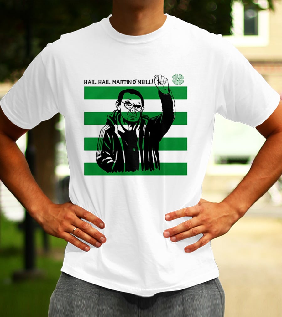 Hail Hail Martin O Neill Iconic Gesture Four Leaf Clover Stripes T-Shirt