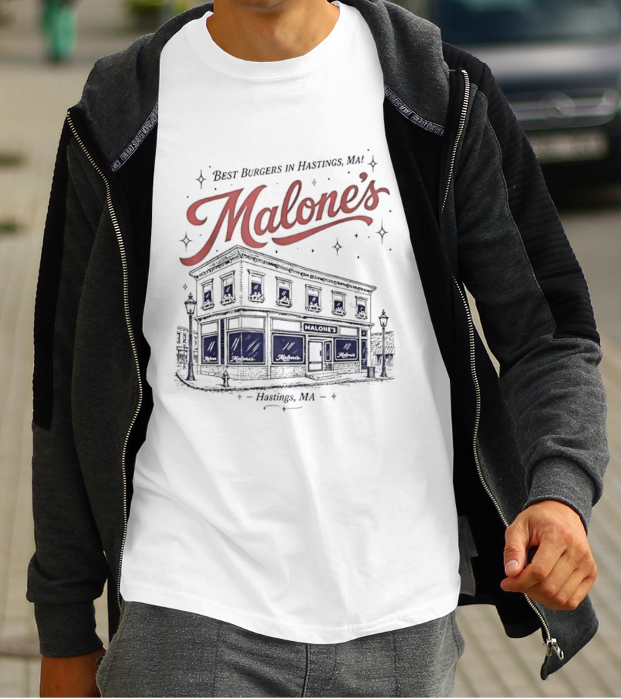 Malones Best Burgers In Hastings MA Retro Building T-Shirt