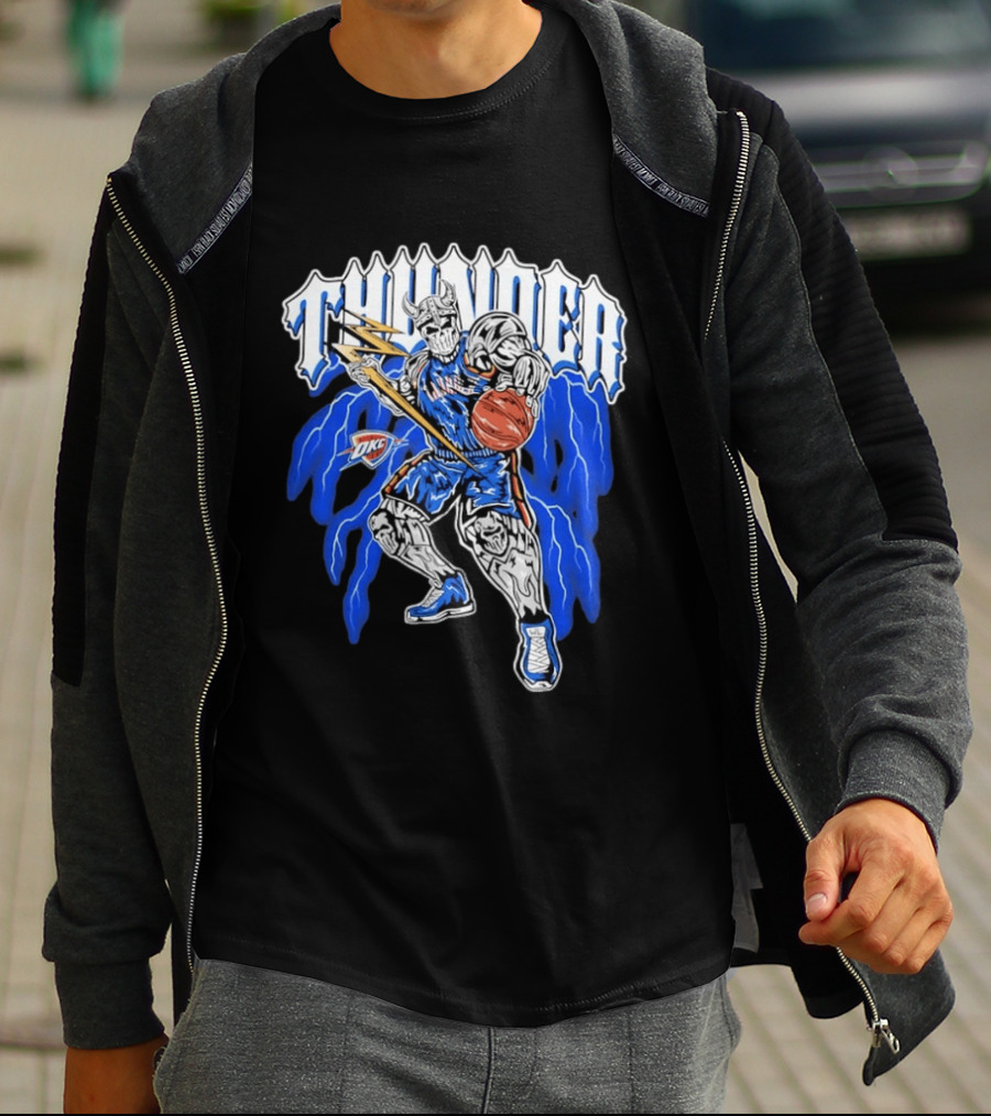 THUNDER Viking Skeleton NBA Basketball Player OKC Oklahoma City T-Shirt