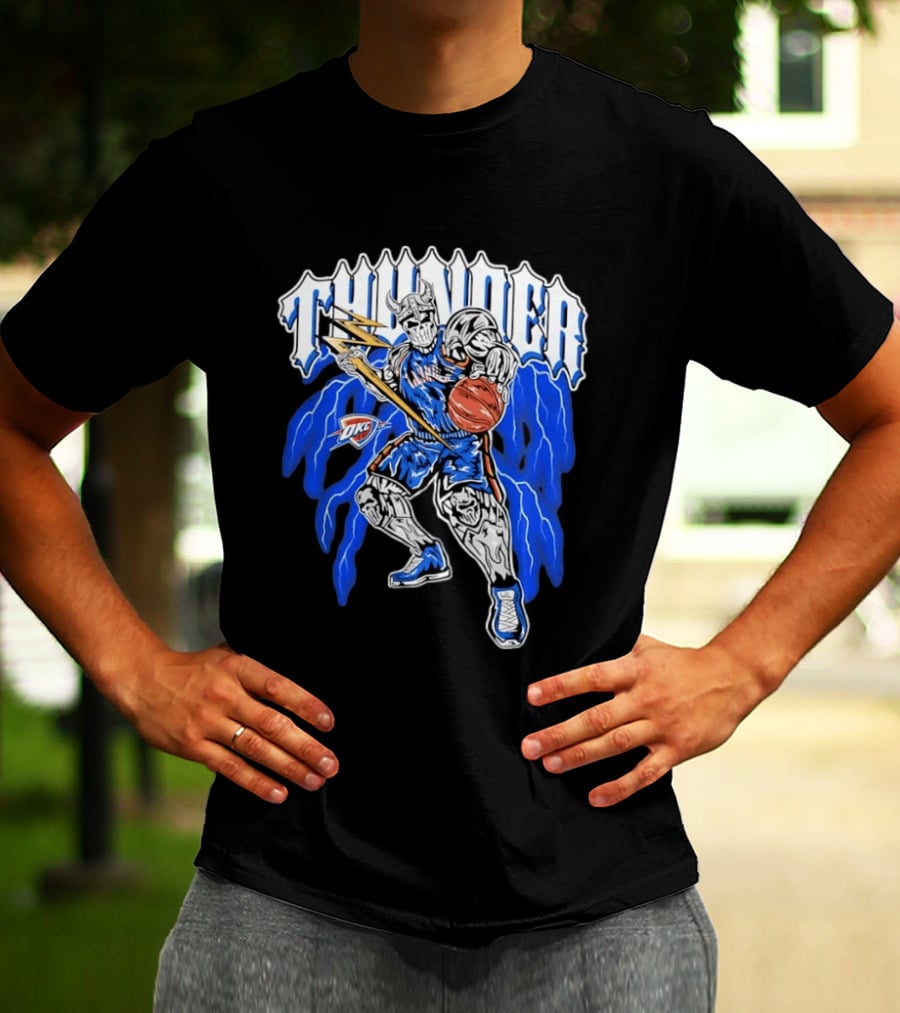THUNDER Viking Skeleton NBA Basketball Player OKC Oklahoma City T-Shirt