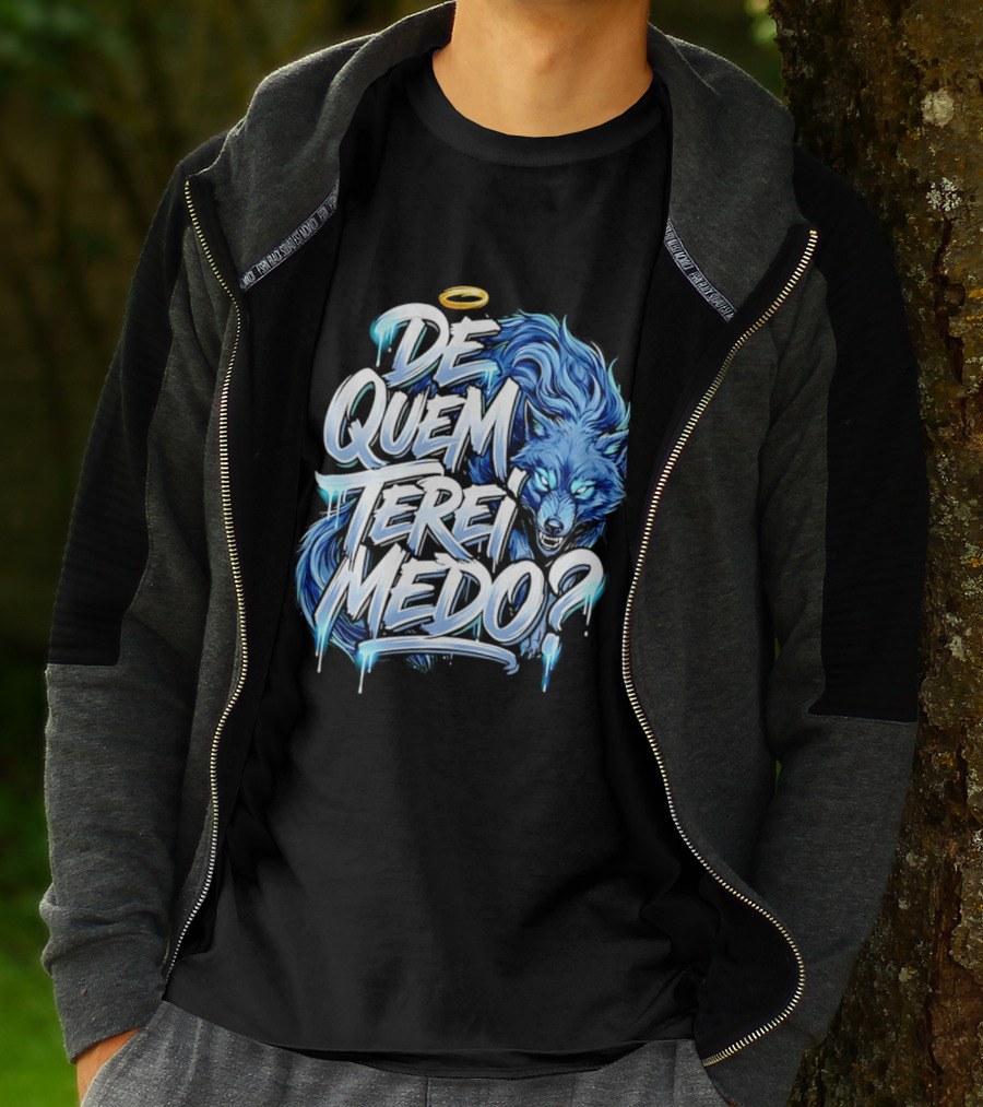 De Quem Terei Medo Blue Wolf Halo Icy Effect T-Shirt