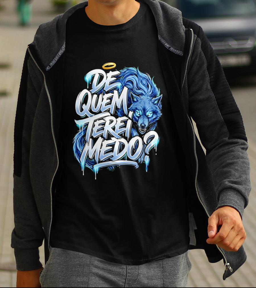 De Quem Terei Medo Blue Wolf Halo Icy Effect T-Shirt