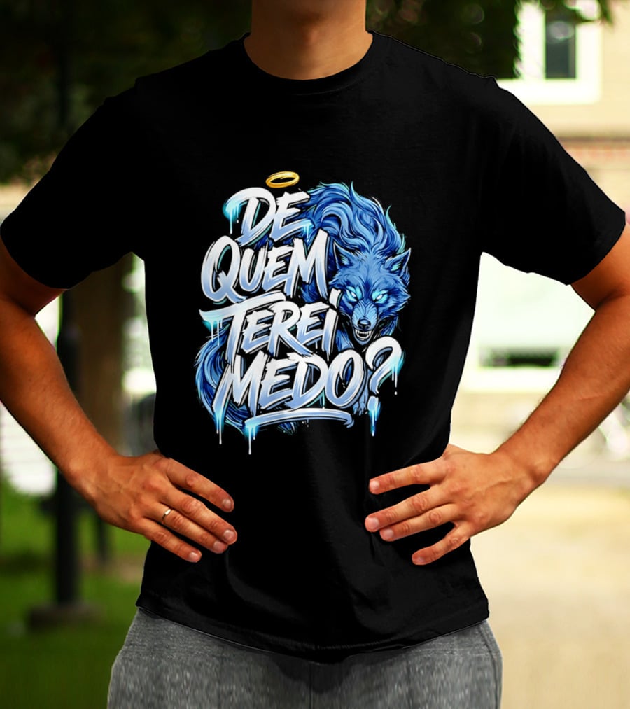 De Quem Terei Medo Blue Wolf Halo Icy Effect T-Shirt