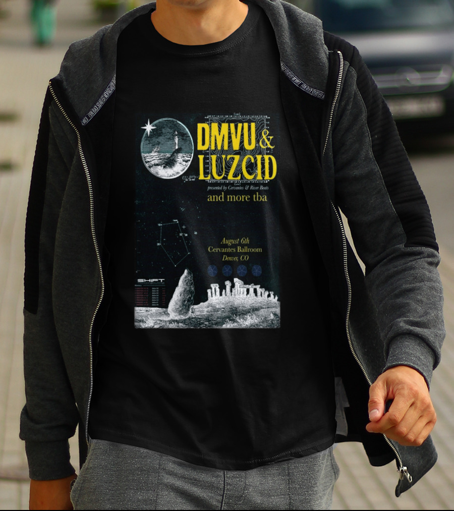 DMVU LUZCID August 6th Cervantes Ballroom Denver CO Lunar Lighthouse Constellation T-Shirt