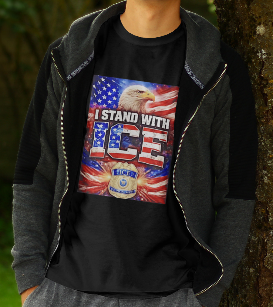 I Stand With ICE American Flag Bald Eagle U.S. Special Agent T-Shirt