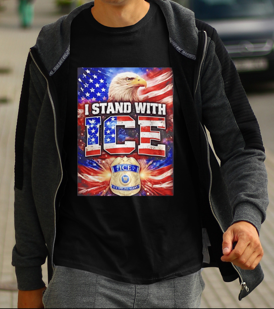 I Stand With ICE American Flag Bald Eagle U.S. Special Agent T-Shirt