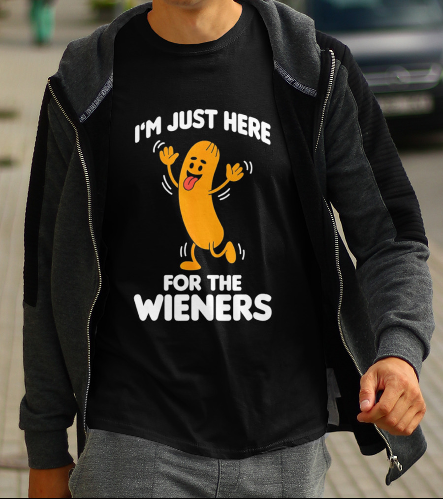 I'm Just Here For The Wieners Funny Sausage Cartoon T-Shirt