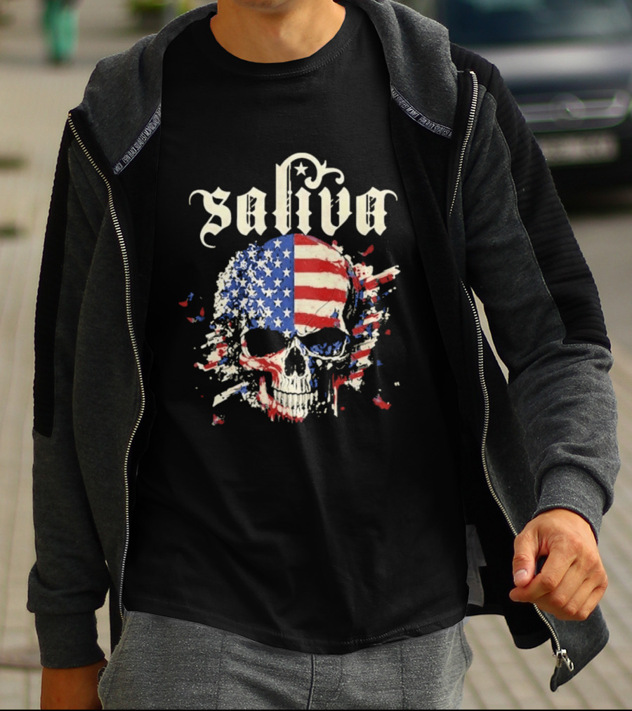 Saliva Click Click Boom Skull American Flag Grunge T-Shirt