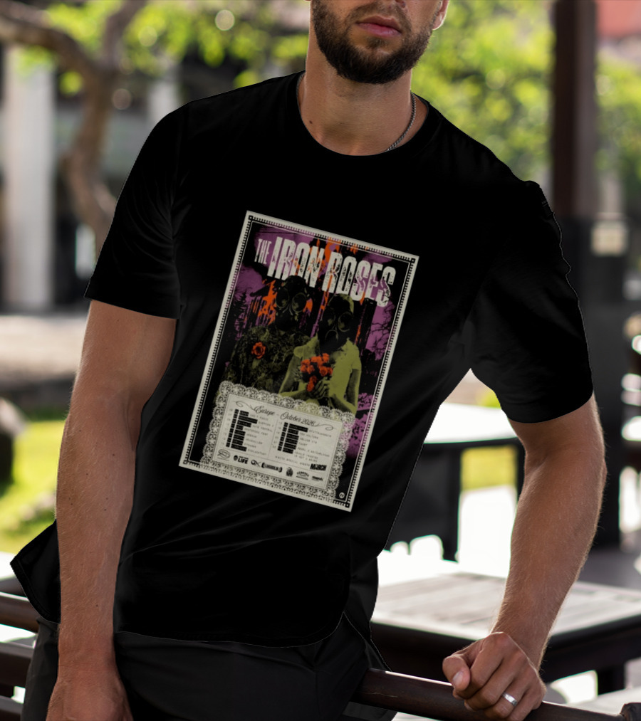 The Iron Roses Tour Europe 2026 October Dates With Gas Masks And Roses T-Shirt