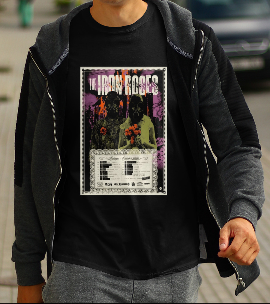 The Iron Roses Tour Europe 2026 October Dates With Gas Masks And Roses T-Shirt