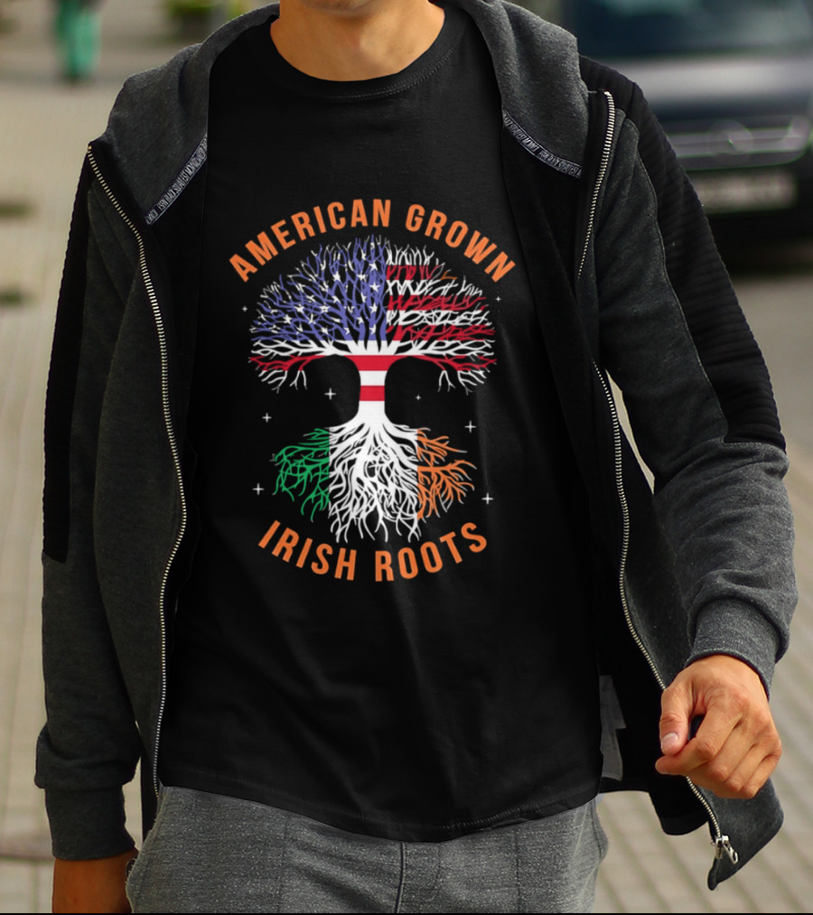 American Grown Tree With Irish Roots USA Flag And Irish Flag T-Shirt