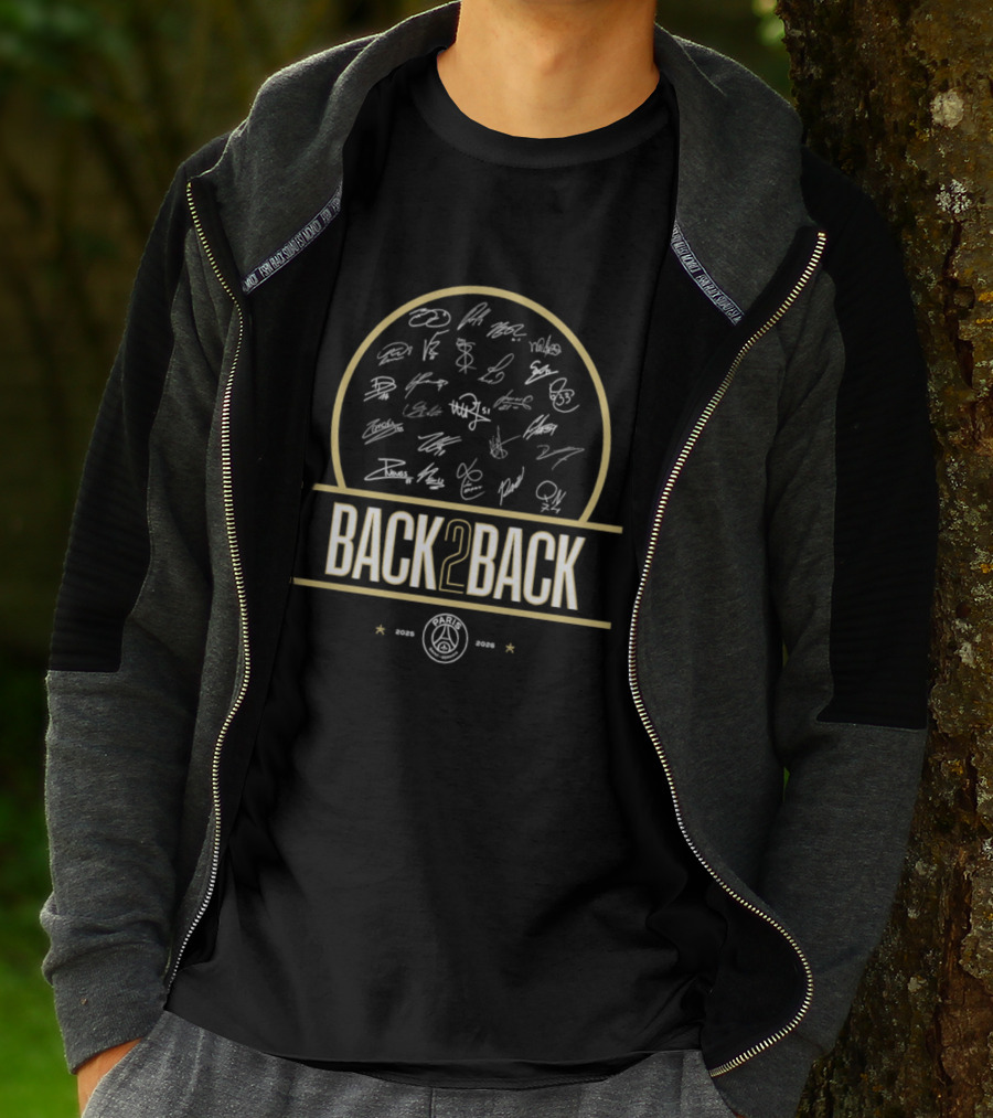 Paris Saint Germain Back 2 Back 2025 2026 Mbappe 7 Hakimi 2 Zaire Emery 33 Vitinha 28 Signatures T-Shirt
