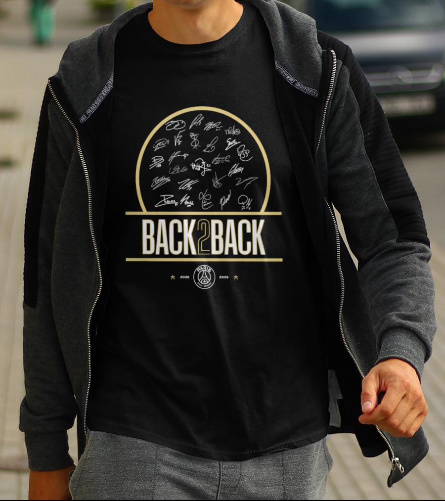 Paris Saint Germain Back 2 Back 2025 2026 Mbappe 7 Hakimi 2 Zaire Emery 33 Vitinha 28 Signatures T-Shirt